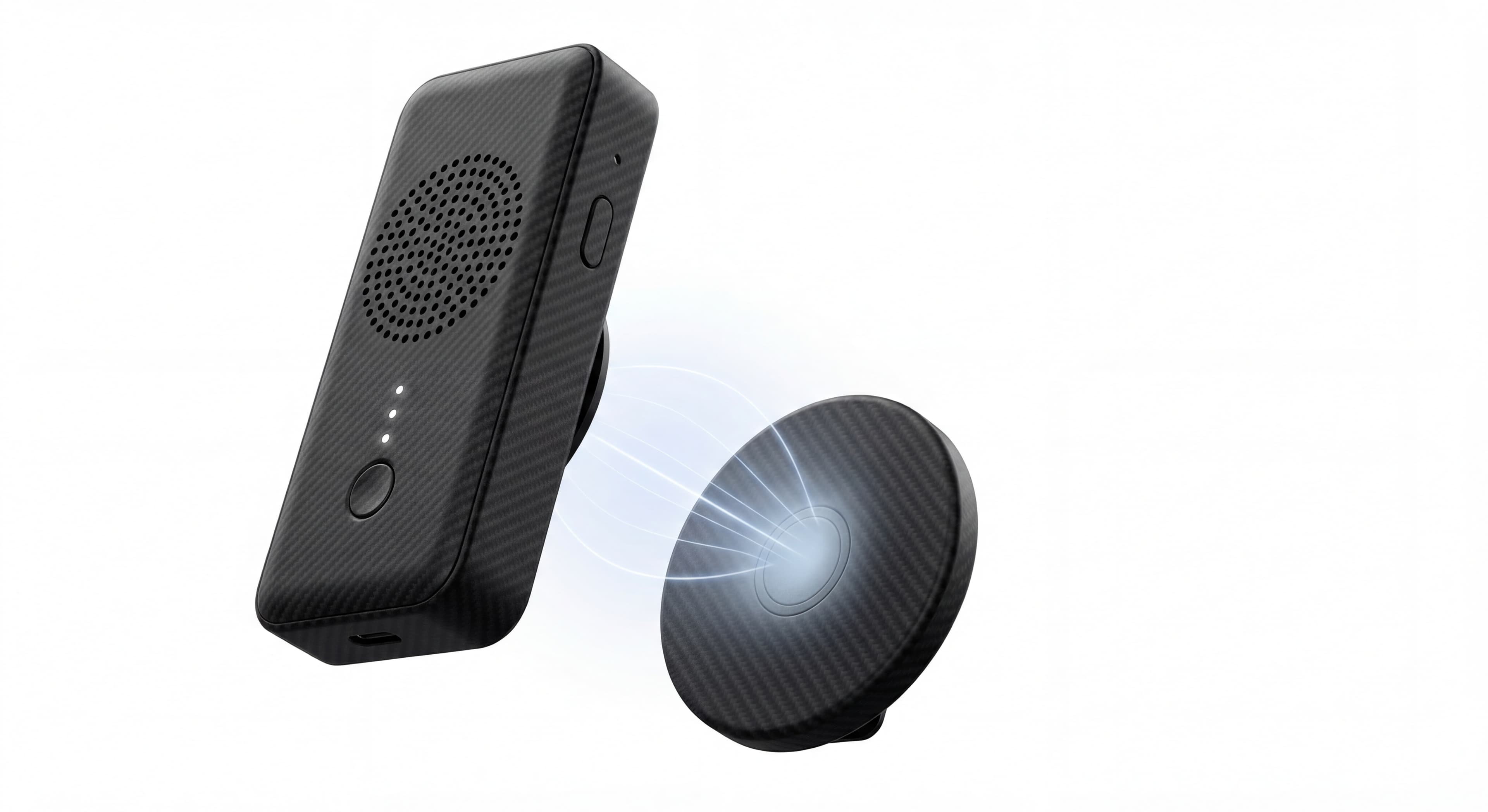 Tabrys device showing magnetic clip separation — main body and magnetic disc